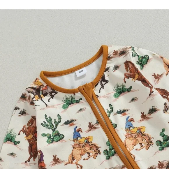Western Cowboy Baby Zippered Jumpsuit One Piece - Picture 3 of 6